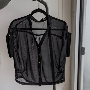 Ali & Kriss- fancy sheer black polyester blouse, gold buttons - M - relaxed fit